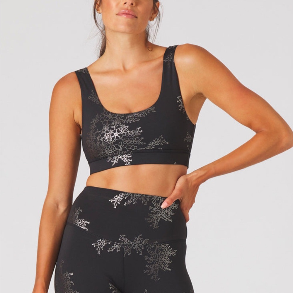 Glyder Black and Silver Sports Bra with Scoop Neckline